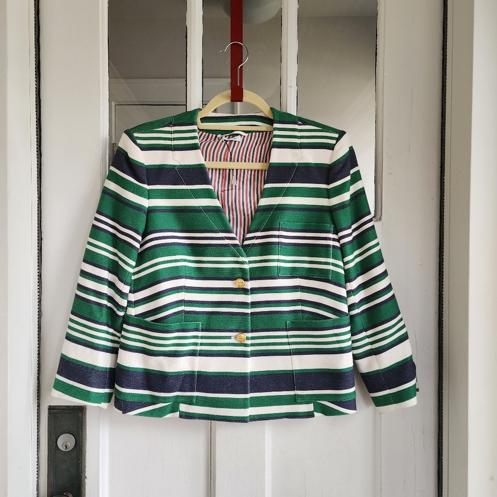 Thom Browne Stripe Green and Navy Blazer, Sz 3 - Picture 1 of 16